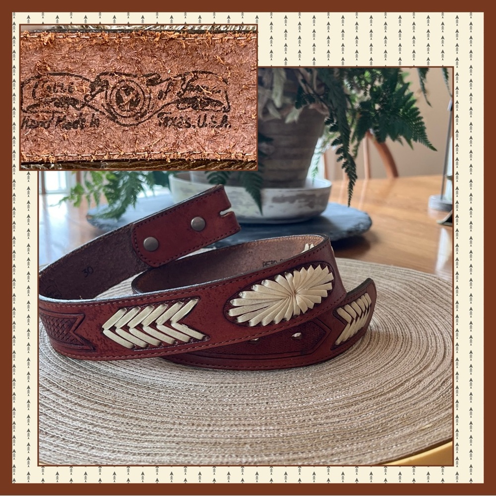 Western Leather Belt Mens 30 Contrasting Stitch Made USA Southwest Rodeo Cowboy